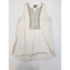 One September Anthropologie Tank Top Women Med Pasto Textured Ivory Boho Flowy